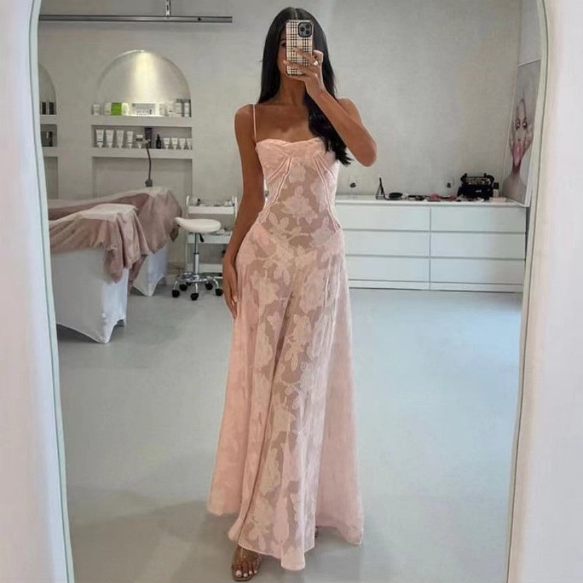 Sexy Flowers Slim Back Lace-up Long Dress