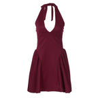 Deep V Neck Halter Backless Mini Dress