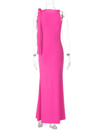 One-Shoulder Ribbon Long Dress Slim Fit Sleeveless Evening Party