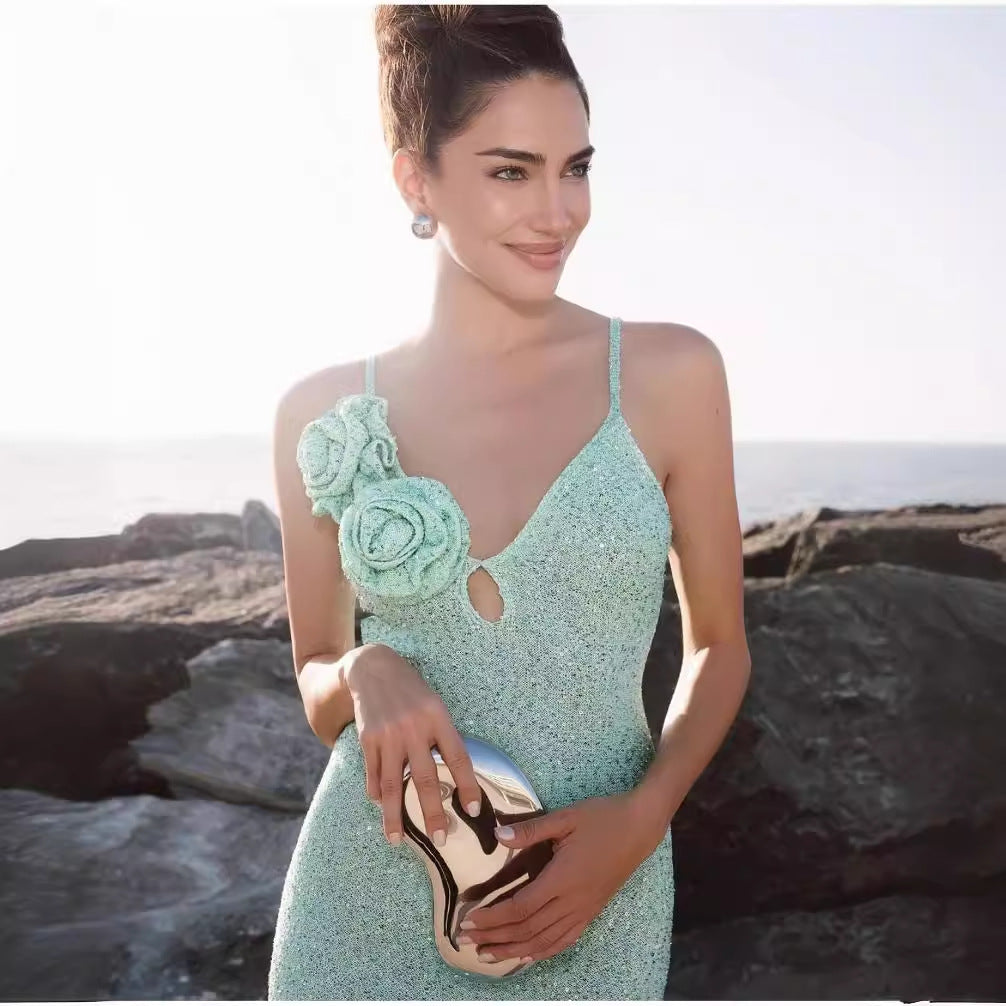 Mint Green Sequin Sling Dress