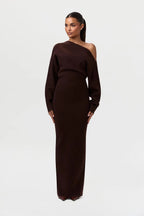 Slim Off-Shoulder Knitted Bodycon Long Sleeve Maxi Dress