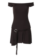 Coffee Sheath Dress With Flounced Skirt