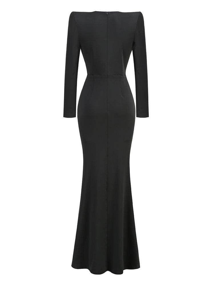 Chic Black Long Sleeve Dress With High Waist Silhouette