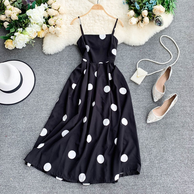 Vintage Polka Dot Summer Dress With Straps A Line