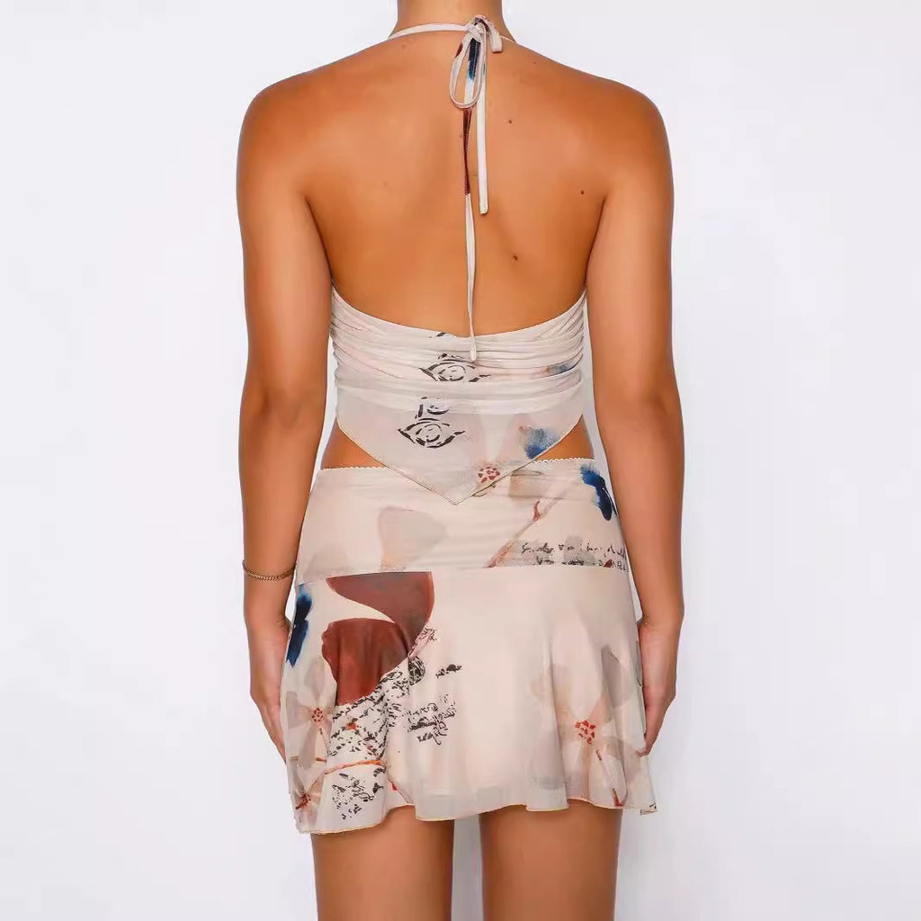 Mesh Print Set Sleeveless Sexy Fashion Outfit