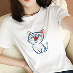 Cozy Cotton Animal Print Short Sleeve Top Lightweight Knitted