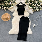 Elegant Chenille Knitted Top And Skirt Set Soft Textures