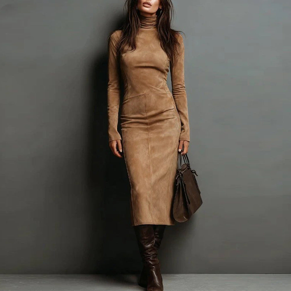 Women's Turtleneck Long Sleeve Slim Fit Bodycon Midi Dress