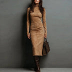 Women's Turtleneck Long Sleeve Slim Fit Bodycon Midi Dress