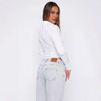 Chic White Cardigan With Slim Fit And Three Quarter Sleeves Cotton Blend