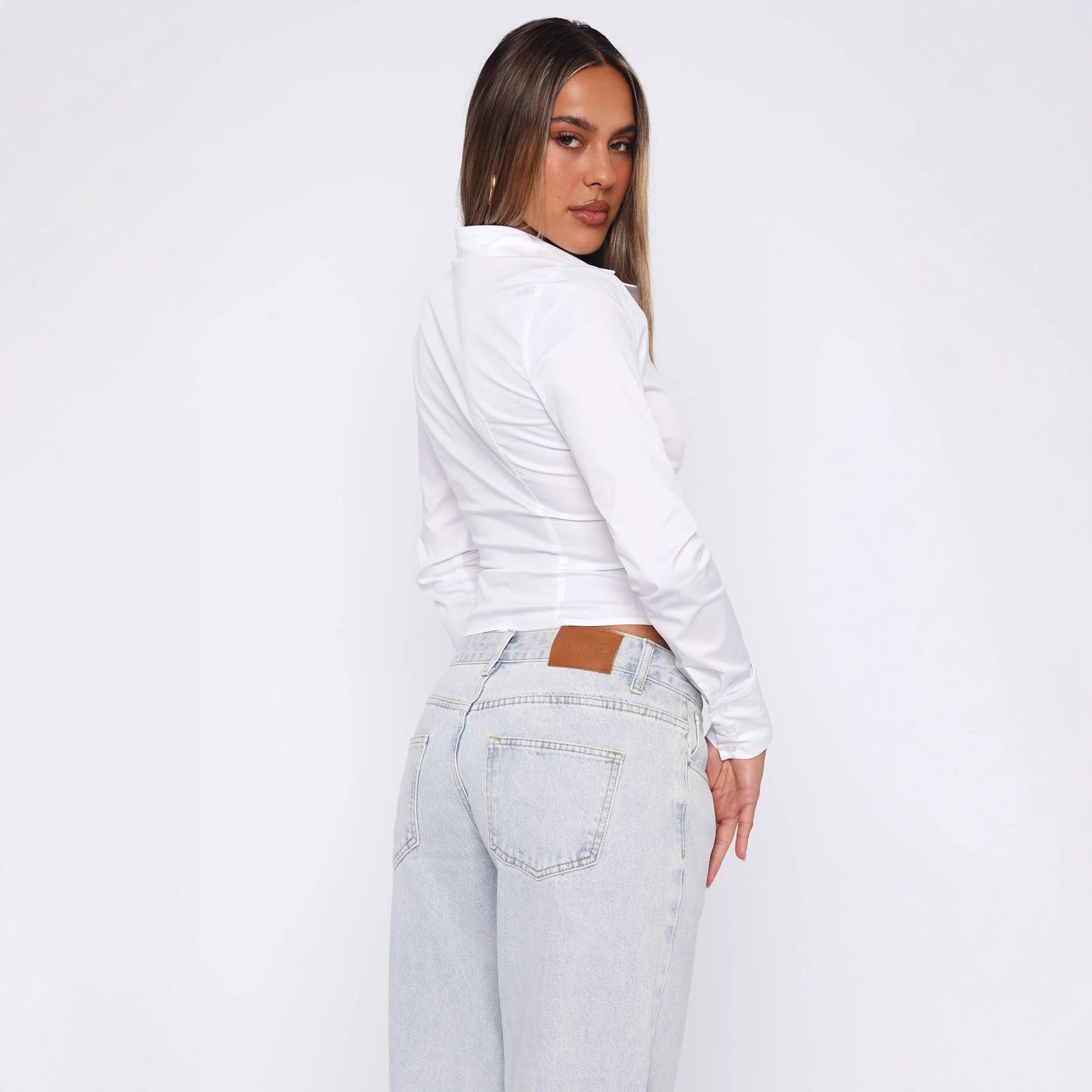 Chic White Cardigan With Slim Fit And Three Quarter Sleeves Cotton Blend