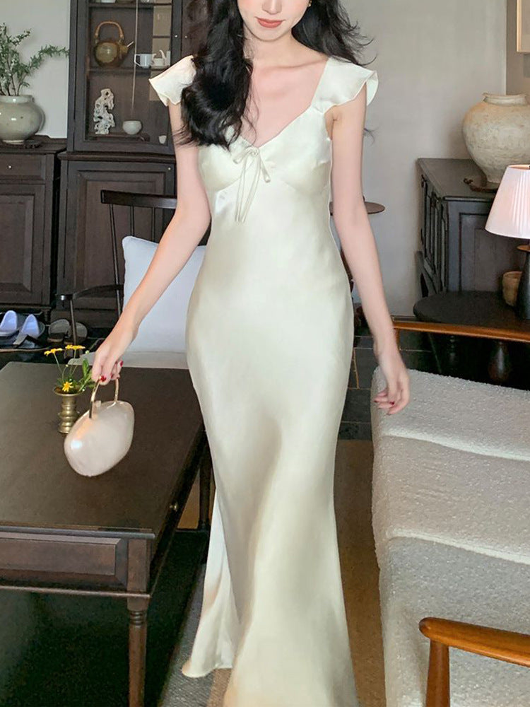 Graceful Sling Dress In Rust Red And Pearl Apricot