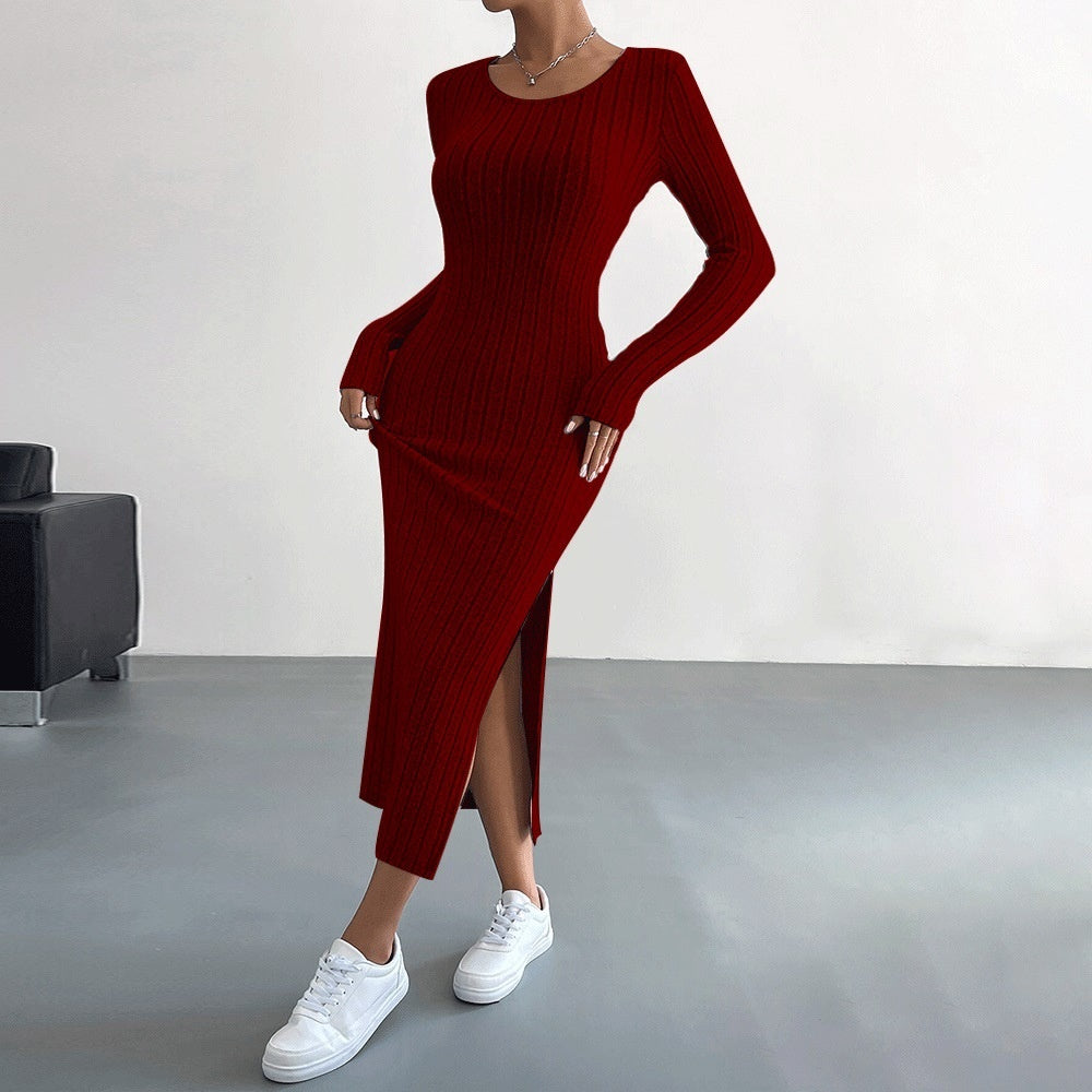 Elegant Knit Maxi Dress With Hip Skirt Silhouette For Women