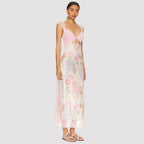 Women's V-Neck Lace Floral Print Midi Dress