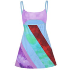 Y2K Aesthetic Patchwork Front Cut Out Stripe Spaghetti Strap Sexy Dress