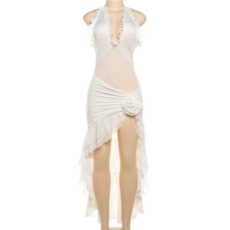 Chic Sleeveless Short Dress With Elastic Waist Stitch Detail