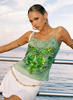 Gleaming Sequined Embroidered Sling Vest In Green And Brown