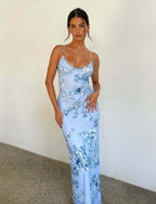 Y2K Slim Floral Print Slip Dress  Maxi