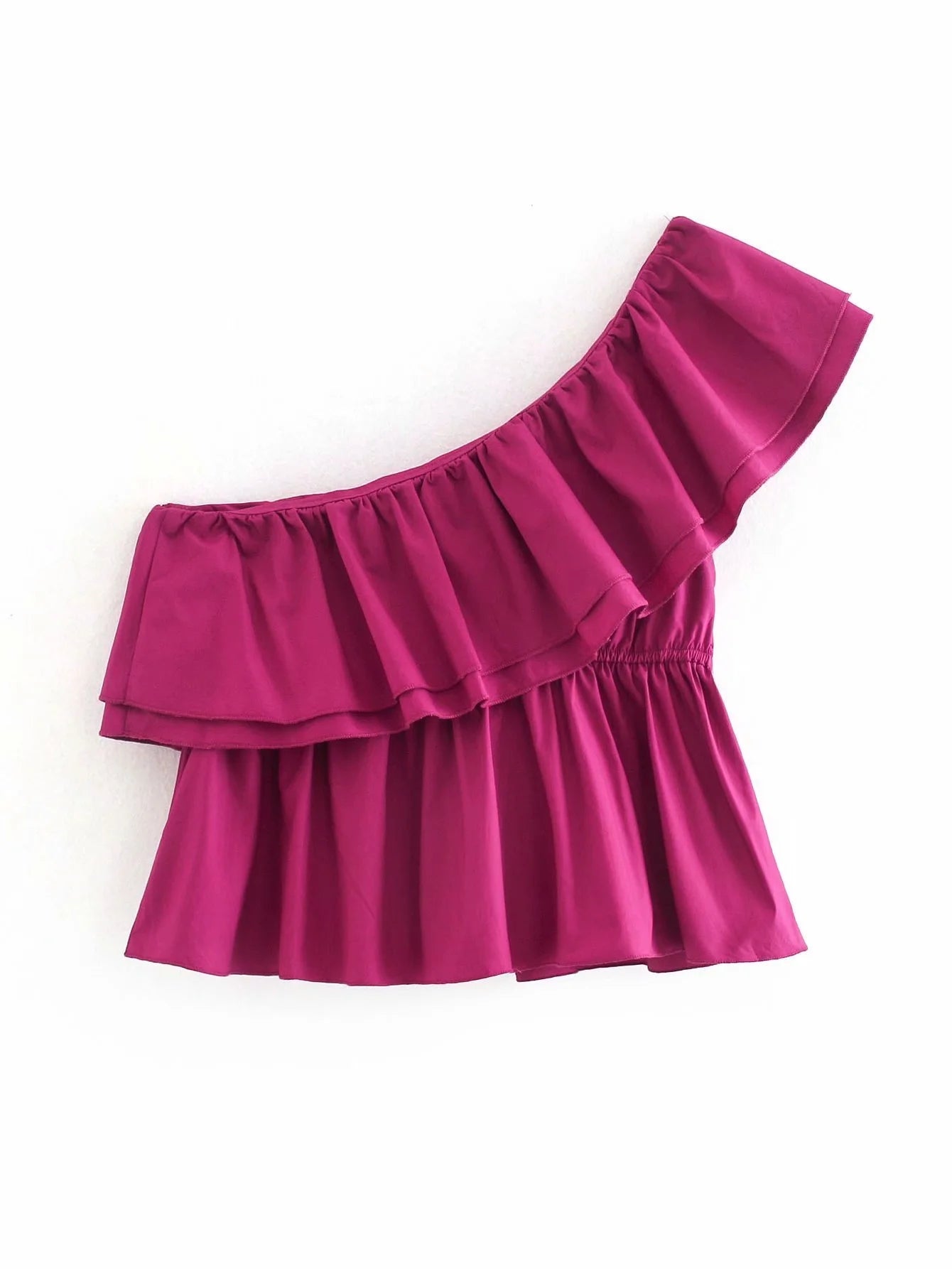 Layered Asymmetric Sleeveless Top With Diagonal Collar And Lotus Print