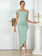 Emerald One Shoulder Dress With Elegant Silhouette
