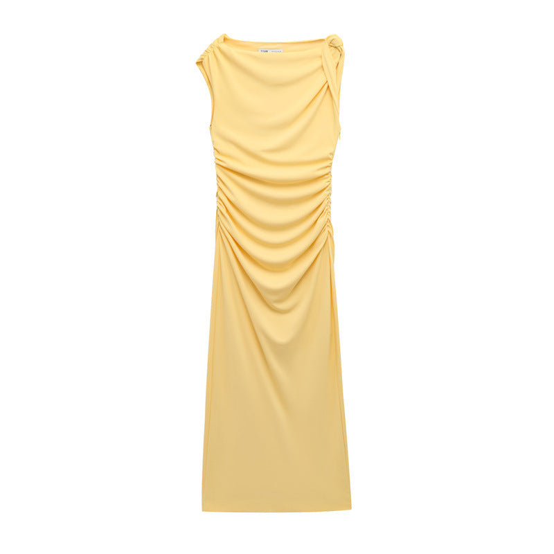 Sunlit Asymmetric Sleeveless Dress With Modern Silhouette In Vivid Colorways