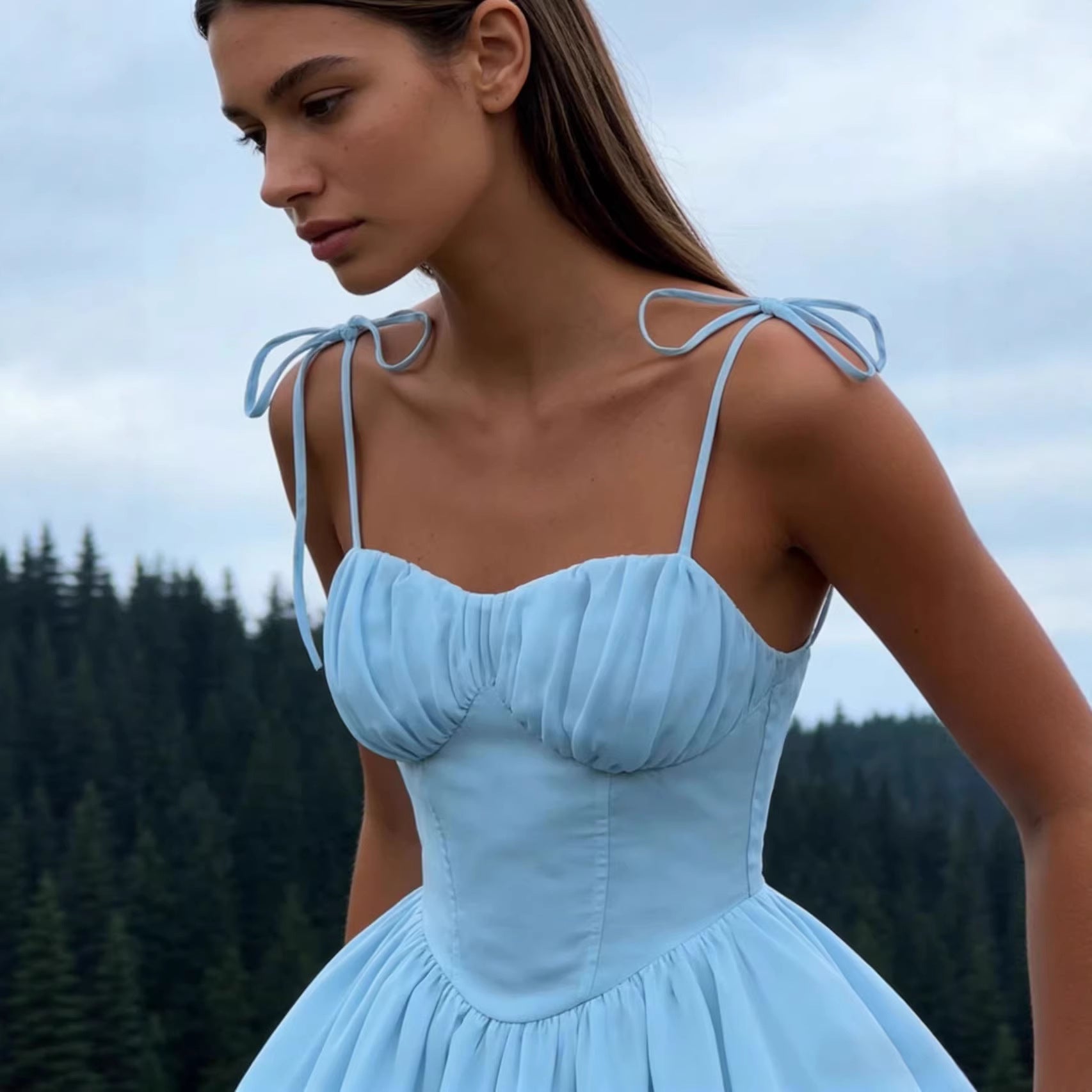 High-Waist Midi Dress With Long Straps