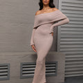 French-Style One-Shoulder Knitted Long-Sleeved Dress