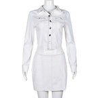 Chic Short Two Piece Skirt Set Solid Color Black White