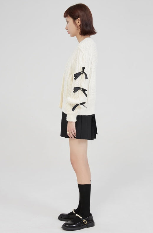 Cozy Bowknot Knitted Cardigan With Vneck