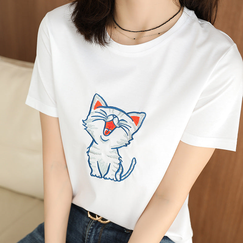 Cozy Cotton Animal Print Short Sleeve Top Lightweight Knitted