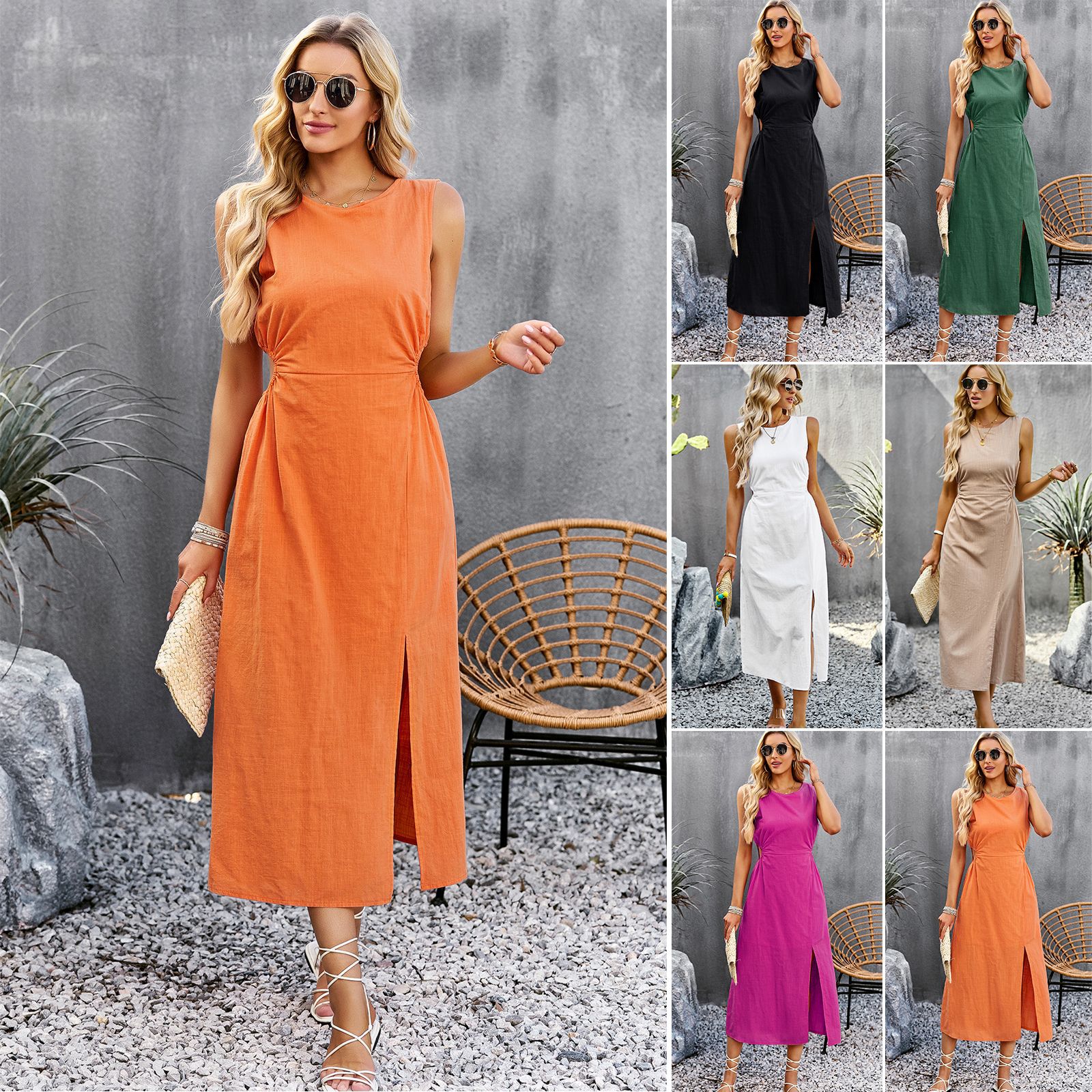 Lightweight Cotton Sleeveless Summer Dress In Solid Colors