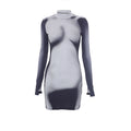 Fashion Body Printed Long-sleeved Slim Round Neck Short Dress