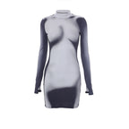 Fashion Body Printed Long-sleeved Slim Round Neck Short Dress