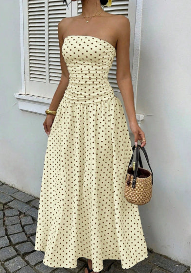 Elegant Polka-dot Off-shoulder High-waist Strapless Dress