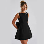 Women's Pearl Bow Backless A-Line Dress