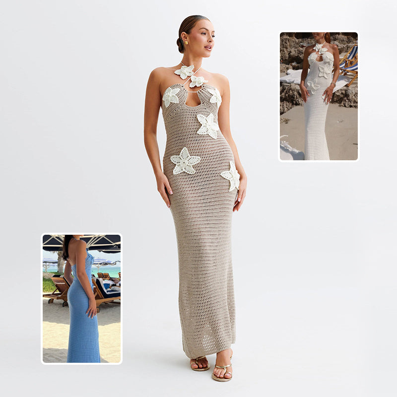 Slim Halterneck With Stars Sexy Seaside Beach Long Dress