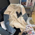Cozy Spliced Sweater Top For Women Loose Round Neck
