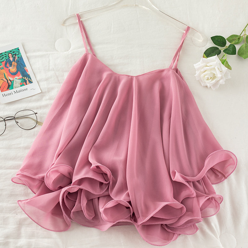 Chiffon Ruffled Loose Top For Women Sweet Lightweight Style With Lotus Leaf Detail