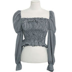 Check Bandeau Drawstring Top For Ladies Lightweight Cotton Flowy Look