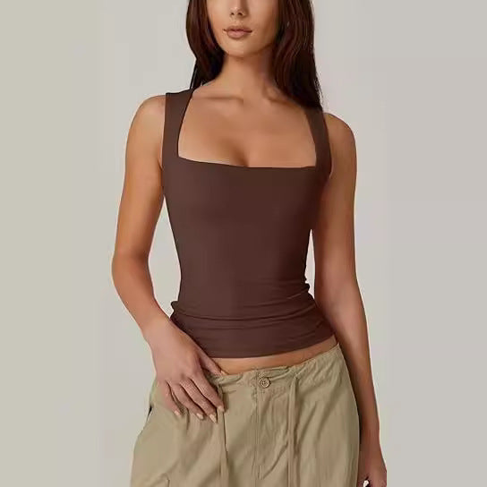 Square Neck Tank Vest For Women Slim Sleeveless Top