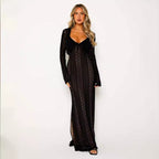 Women's Fashion Long Sleeve Cardigan V-Neck Dress
