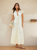 Elegant Maxi Dress With High Waist Button Detailing A Line