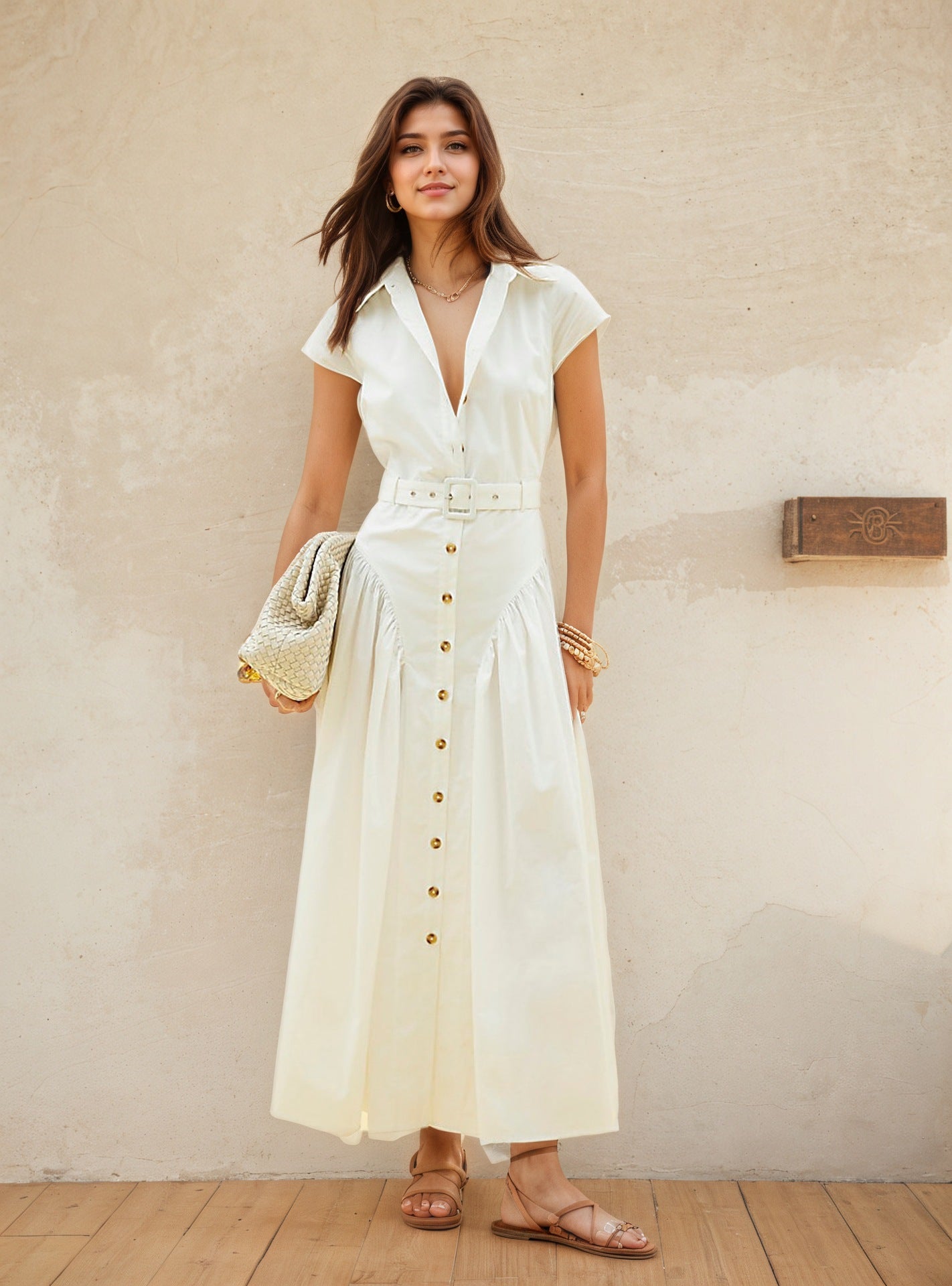 Elegant Maxi Dress With High Waist Button Detailing A Line