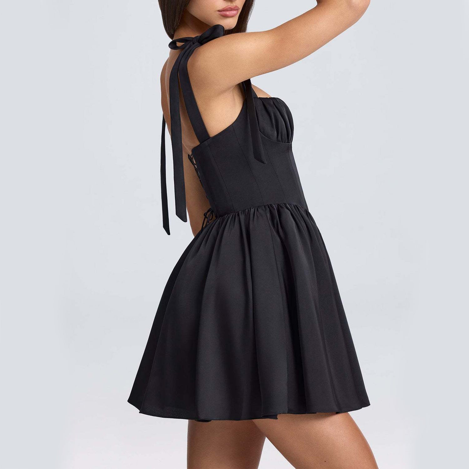 Chic Backless Bow Tie Strap Dress With High Waist Square Collar