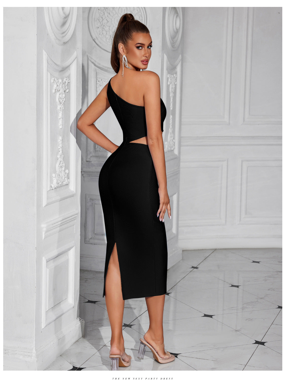 Beaded Bowknot Dress With Asymmetric Shoulder