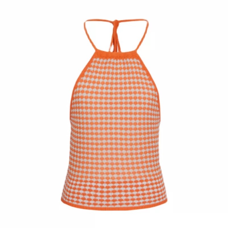 Chic Sleeveless Knit Check Lace Camisole Top