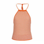 Chic Sleeveless Knit Check Lace Camisole Top
