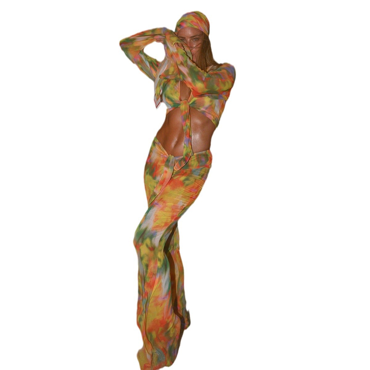 Printed Nylon Swimsuit Set For Beach And Pool With Sexy Tight Fit