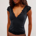Lace Deep V Short Sleeve Top