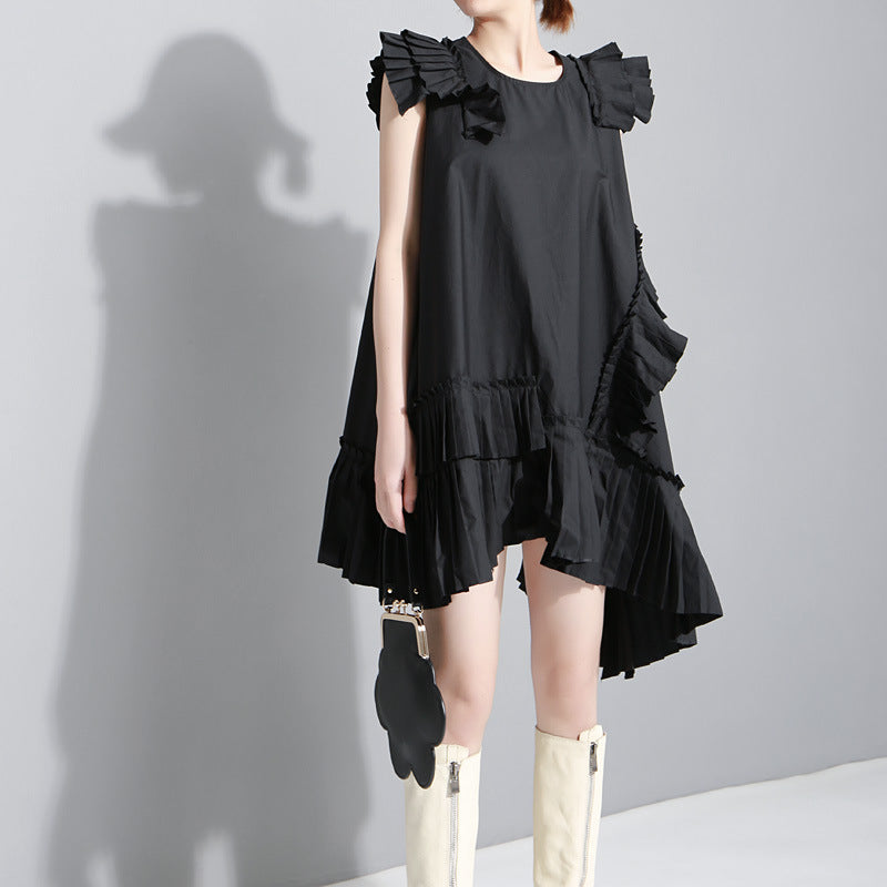 Boutique Irregular Pleated Ruffled Midi Dress